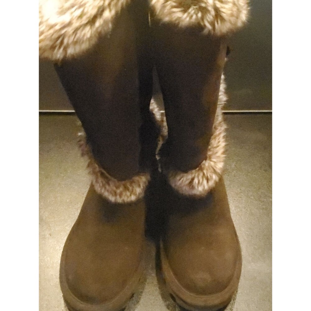 BEARPAW Sheilah Suede Tall Boots With Fur Brown Size 7